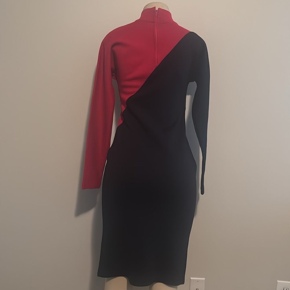 Vintage Wool Blend Long Shift Dress Outlander Mock Neck Colorblock Knit size M - Picture 6 of 7